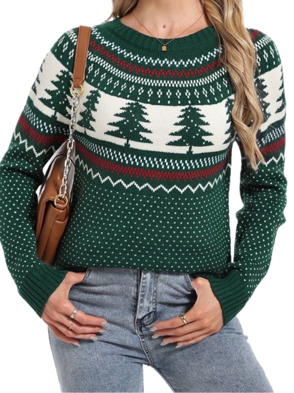 Women’s Green Fair Isle Christmas Tree Sweater